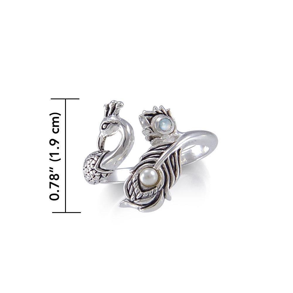 Dancing Peacock Ring in glimmering Silver Ring with Gemstone TRI1814 - Wholesale Jewelry