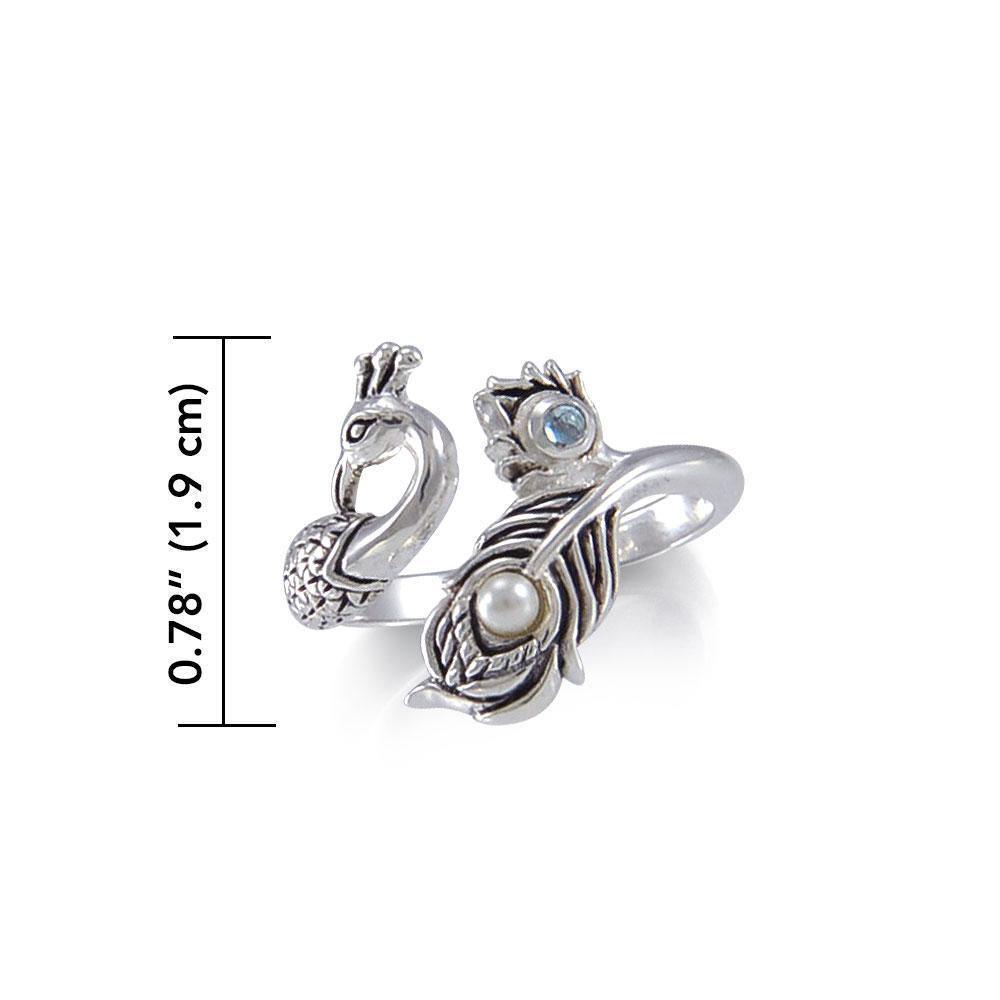 Dancing Peacock Ring in glimmering Silver Ring with Gemstone TRI1814