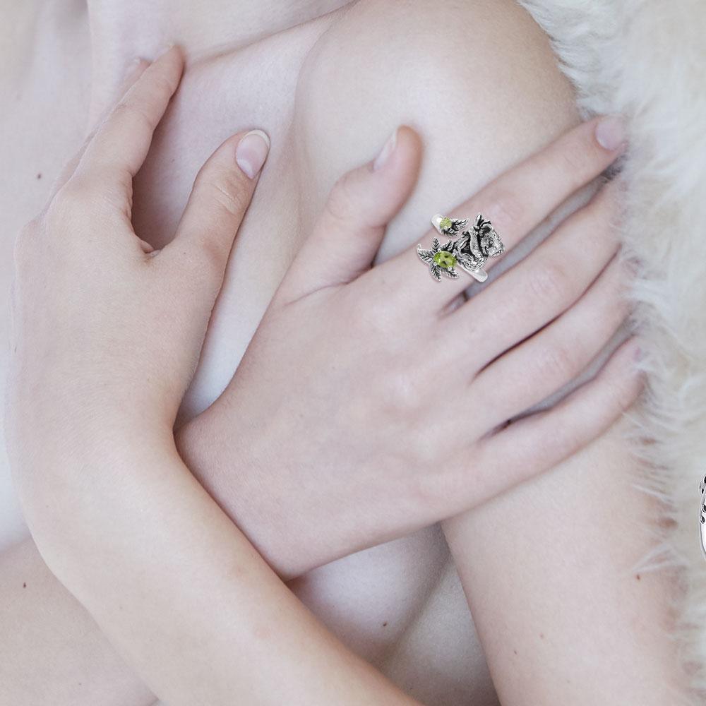 Koala Bear with Gemstone Flower Silver Ring TRI1819