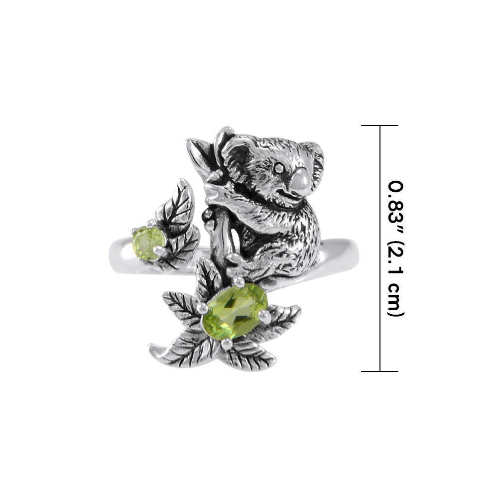 Koala Bear with Gemstone Flower Silver Ring TRI1819