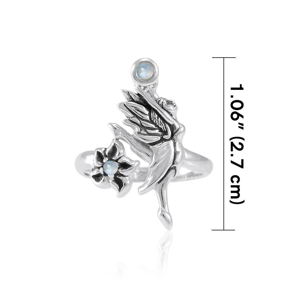 Dancing Fairy with Flower Silver Ring with Gemstone TRI1821