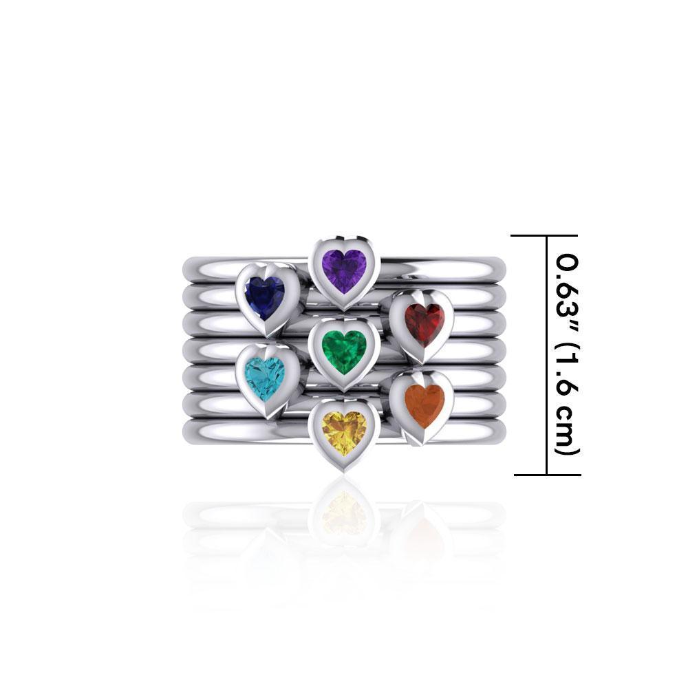 Heart Chakra Gemstone on Silver Stack Ring TRI1857