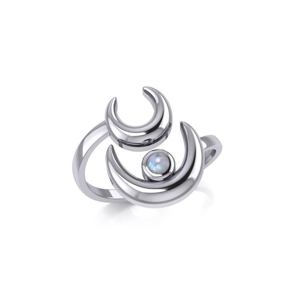 Double Crescent Moon Silver Wrap Ring with Gemstone TRI1892