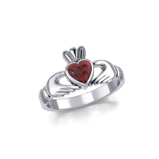 Irish Claddagh Silver Ring with Large Gemstone TRI1901