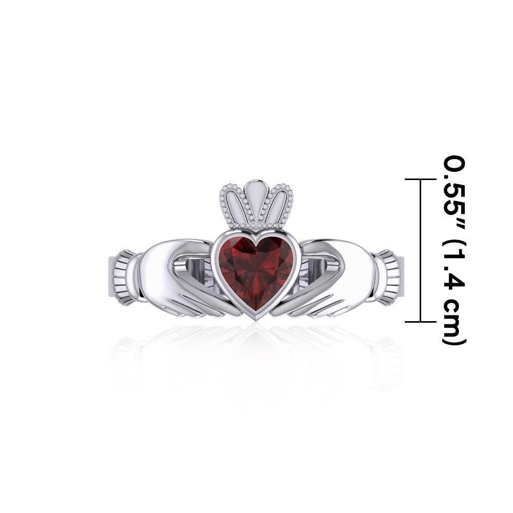 Irish Claddagh Silver Ring with Large Gemstone TRI1901