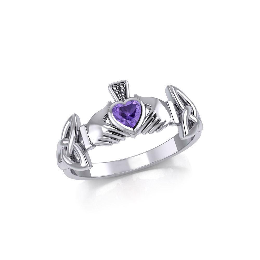 Irish Claddagh with Celtic Hand Silver Ring with Gemstone TRI1902