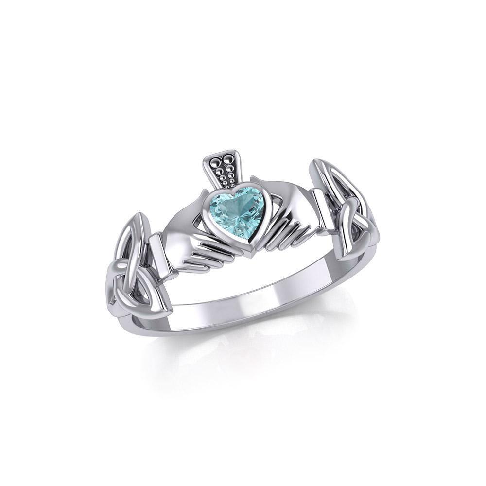 Irish Claddagh with Celtic Hand Silver Ring with Gemstone TRI1902