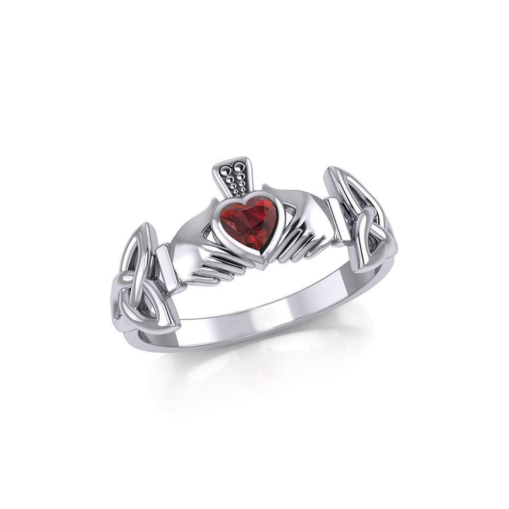 Irish Claddagh with Celtic Hand Silver Ring with Gemstone TRI1902