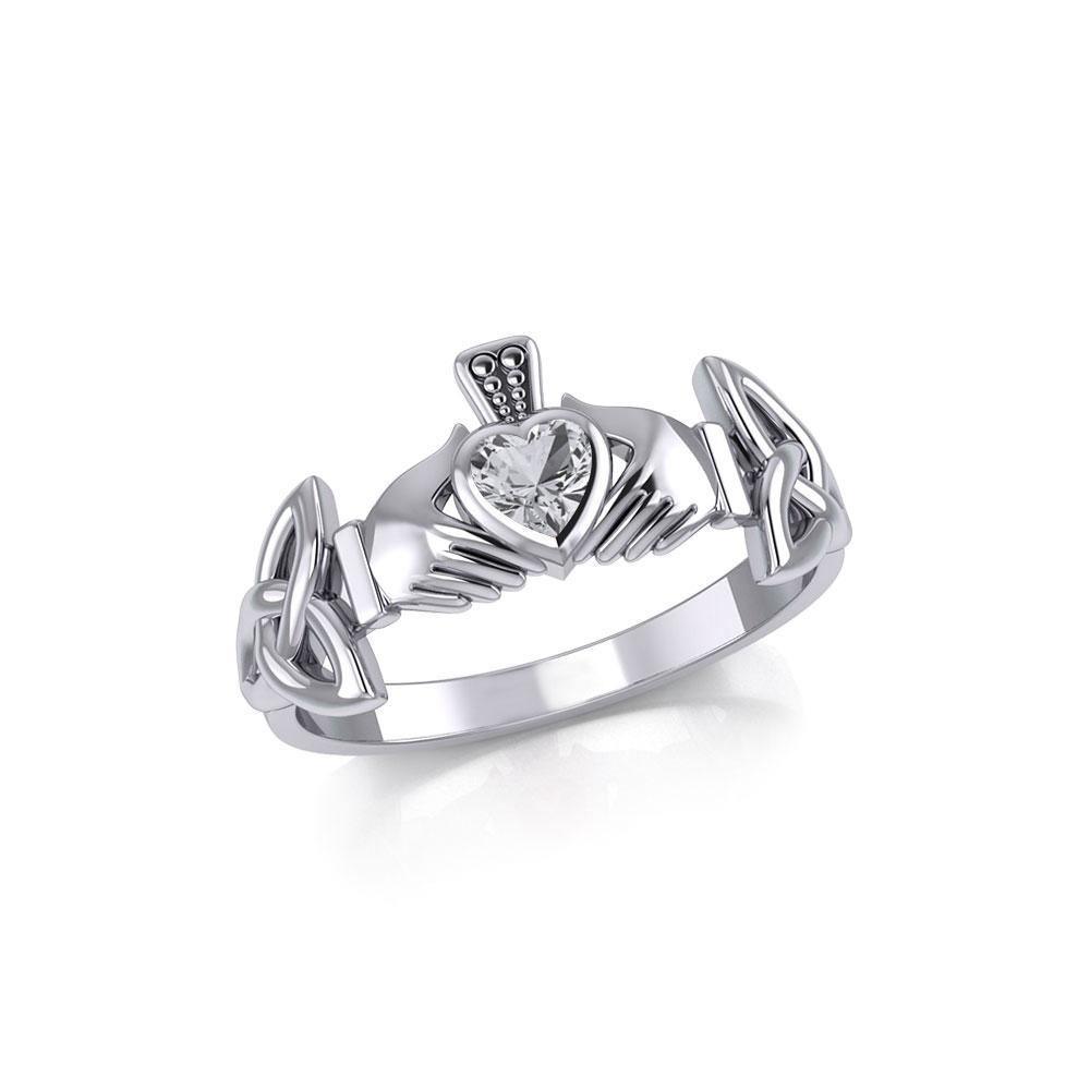 Irish Claddagh with Celtic Hand Silver Ring with Gemstone TRI1902