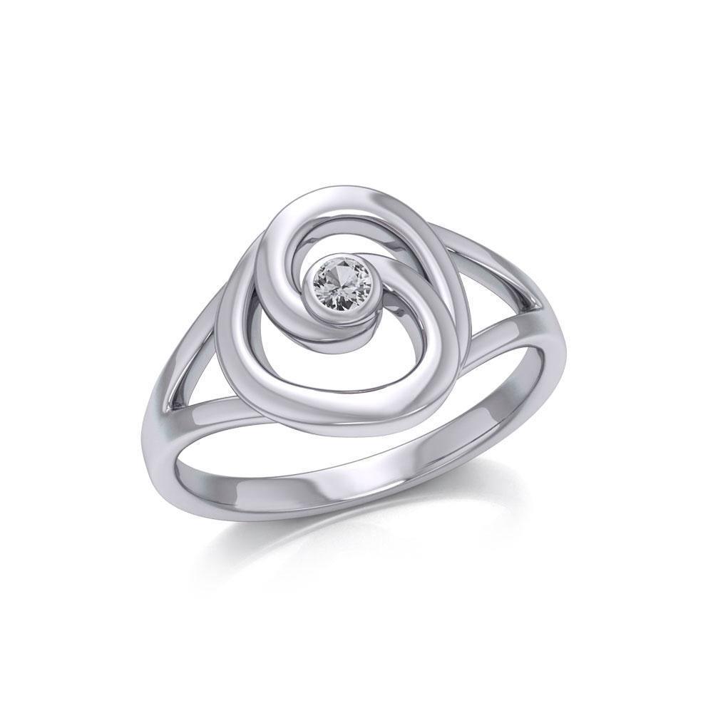 Organic Droplet Silver Contemporary Ring with Gemstone TRI1906