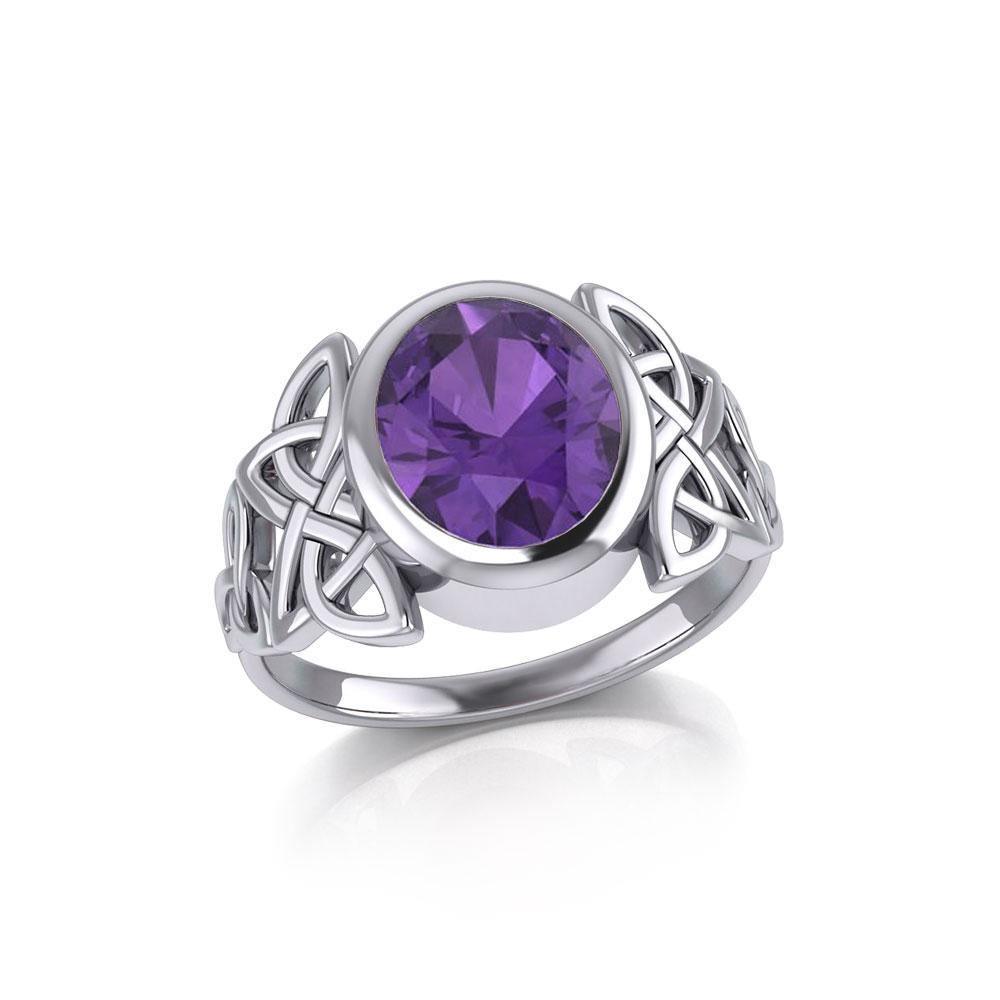 Silver Celtic Knotwork Ring with Extra Large Oval Gemstone TRI1911