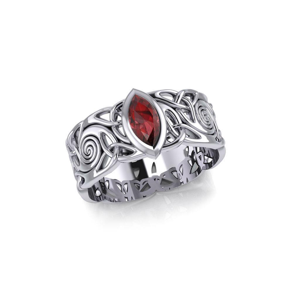 Celtic Silver Spiral Band Ring with Marquise Gemstone TRI1914