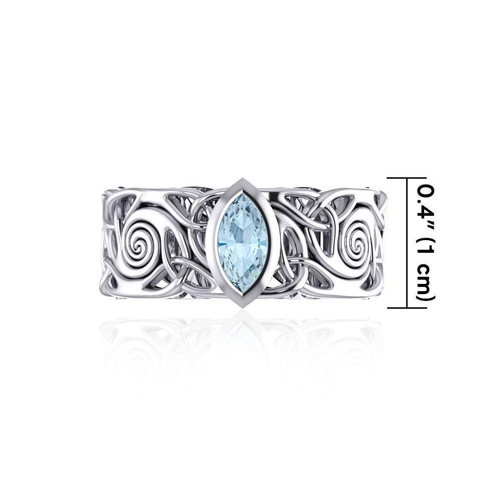 Celtic Silver Spiral Band Ring with Marquise Gemstone TRI1914