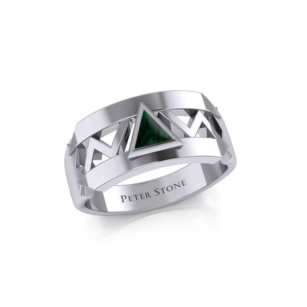 Silver Modern Band Ring with Inlaid Recovery Symbol TRI1929