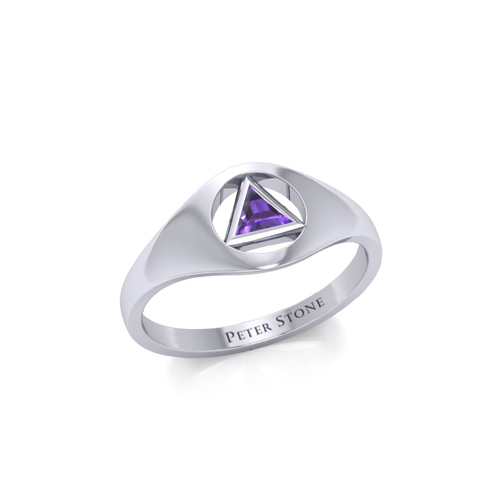 Small Sterling Silver Ring with Inlaid Recovery Symbol TRI1932