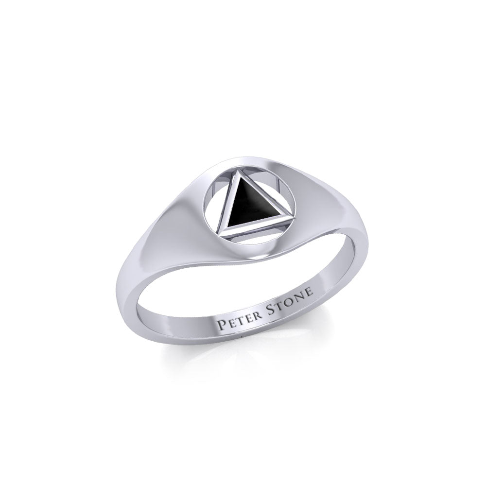 Small Sterling Silver Ring with Inlaid Recovery Symbol TRI1932