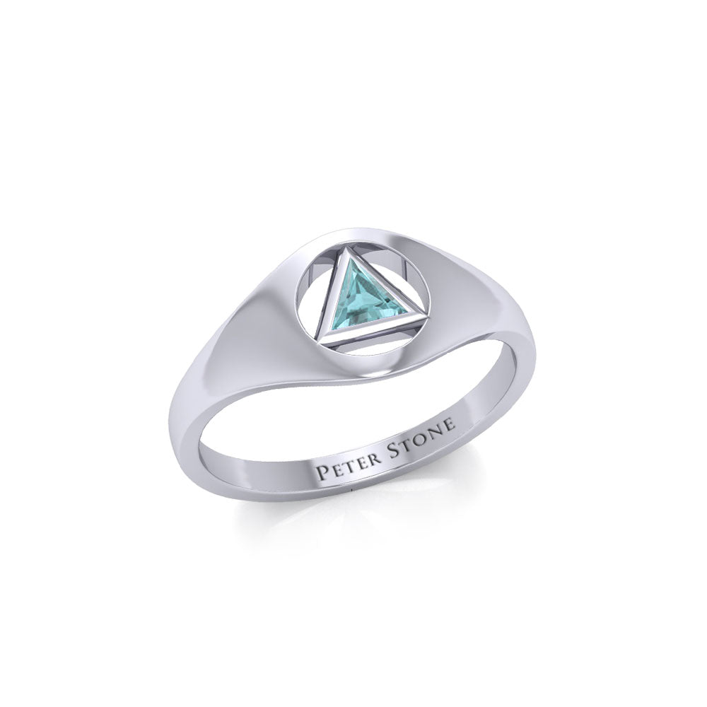 Small Sterling Silver Ring with Inlaid Recovery Symbol TRI1932