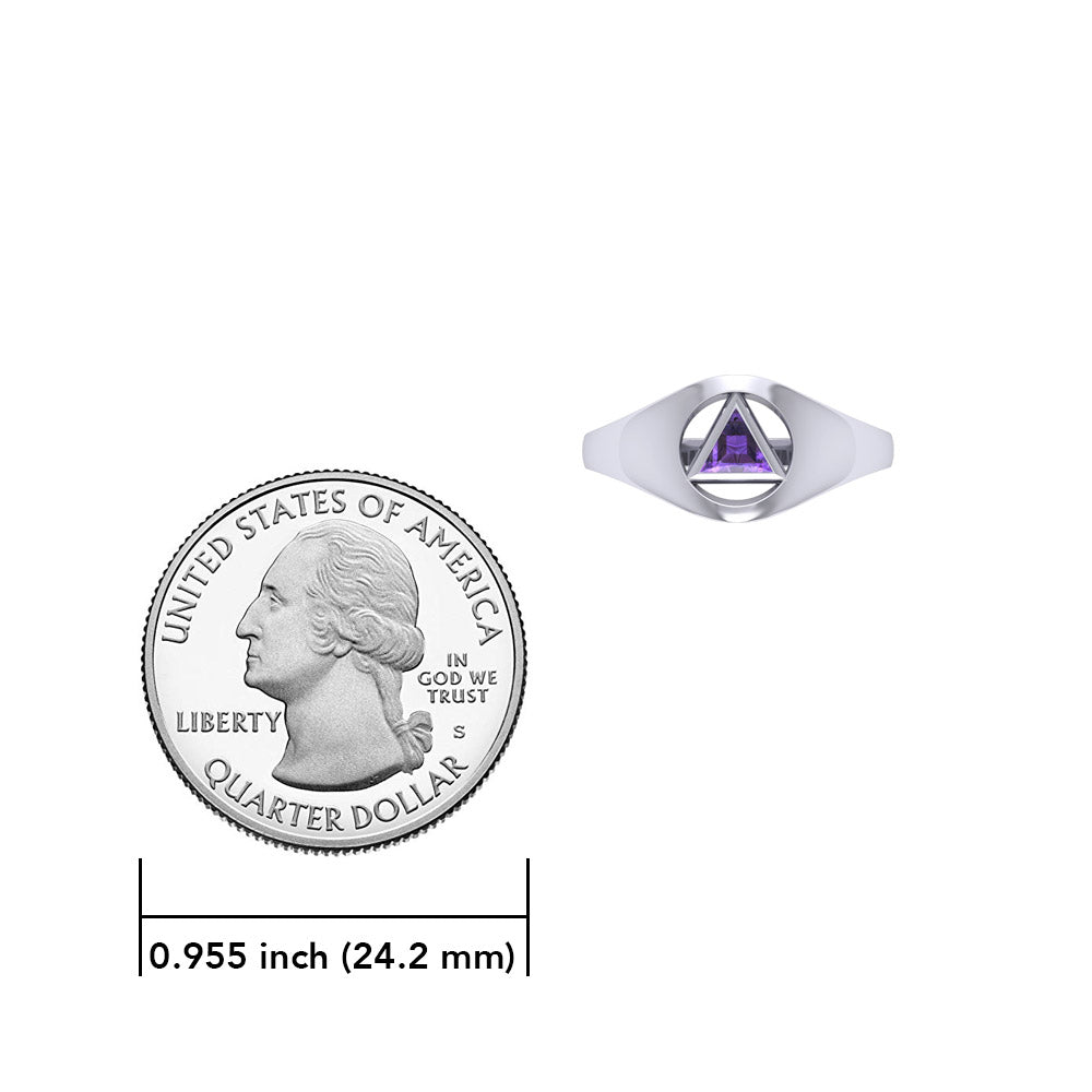 Small Sterling Silver Ring with Inlaid Recovery Symbol TRI1932