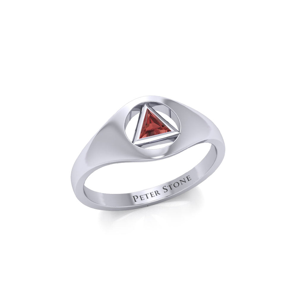 Small Sterling Silver Ring with Inlaid Recovery Symbol TRI1932
