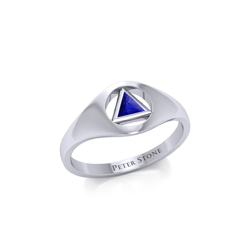 Small Sterling Silver Ring with Inlaid Recovery Symbol TRI1932