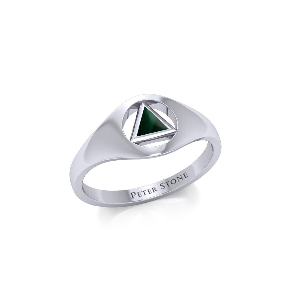 Small Sterling Silver Ring with Inlaid Recovery Symbol TRI1932