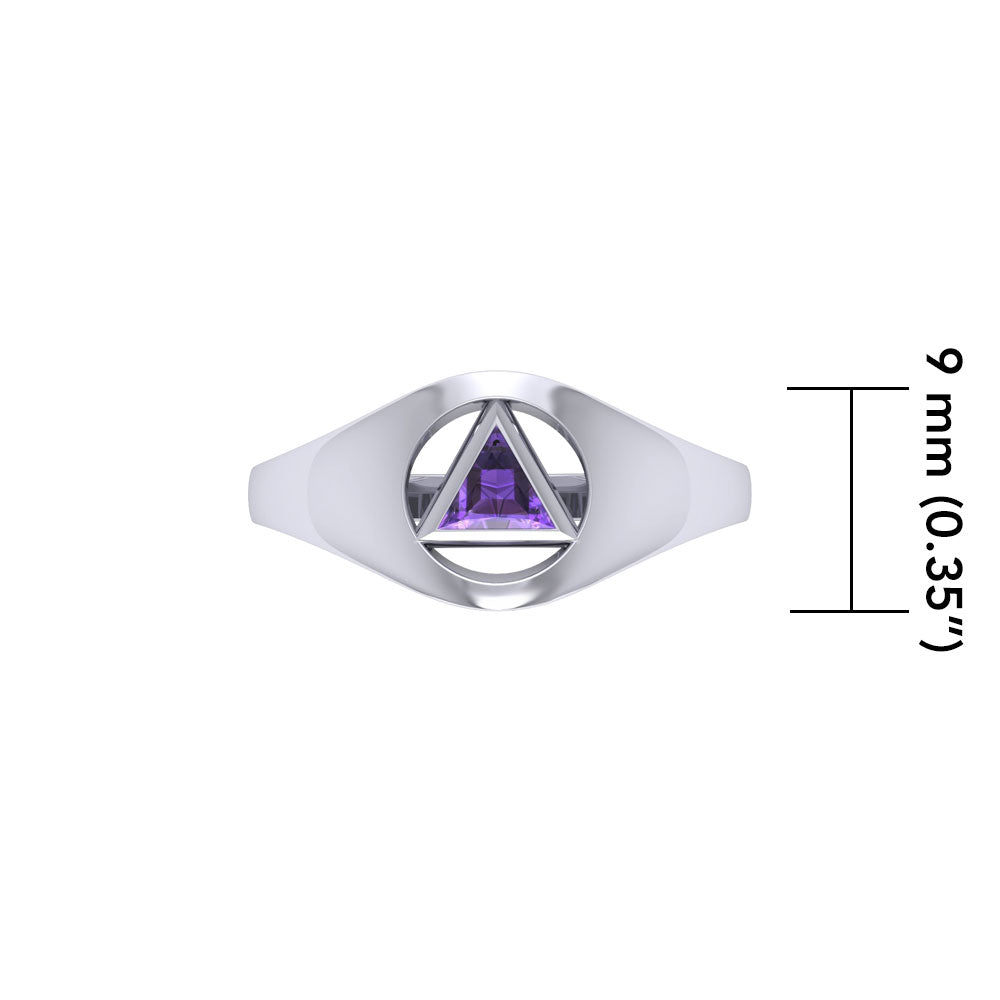 Small Sterling Silver Ring with Inlaid Recovery Symbol TRI1932