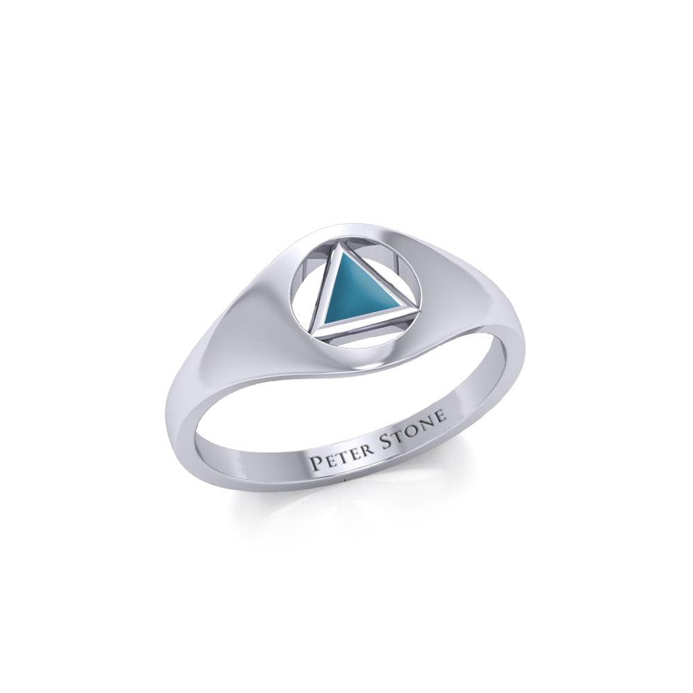 Small Sterling Silver Ring with Inlaid Recovery Symbol TRI1932