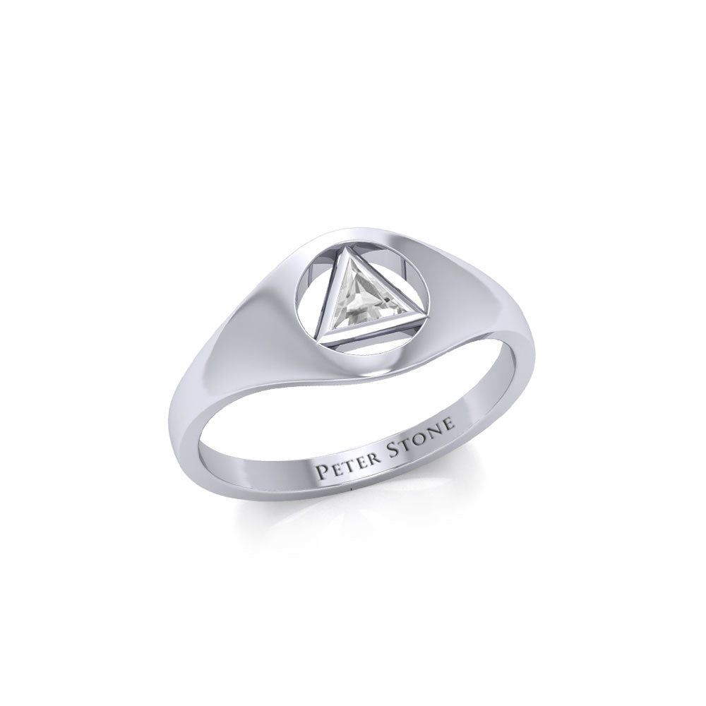 Small Sterling Silver Ring with Inlaid Recovery Symbol TRI1932