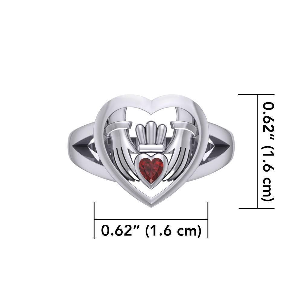 Claddagh in Heart Silver Ring with Gemstone TRI1933