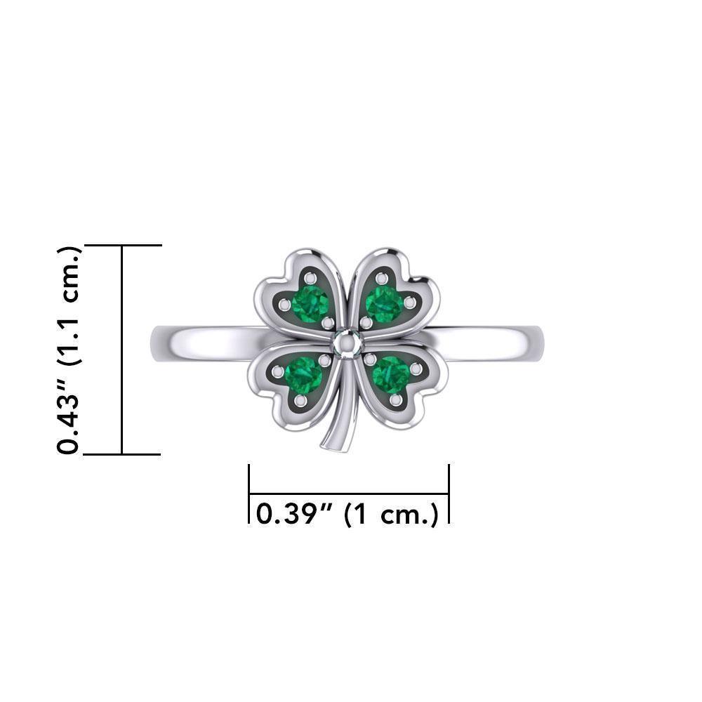 Lucky Four Leaf Clover Silver Ring with Gemstone TRI1934