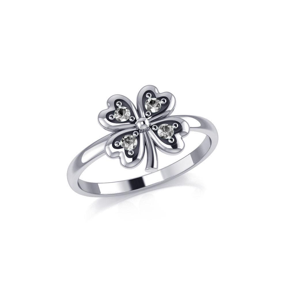 Lucky Four Leaf Clover Silver Ring with Gemstone TRI1934