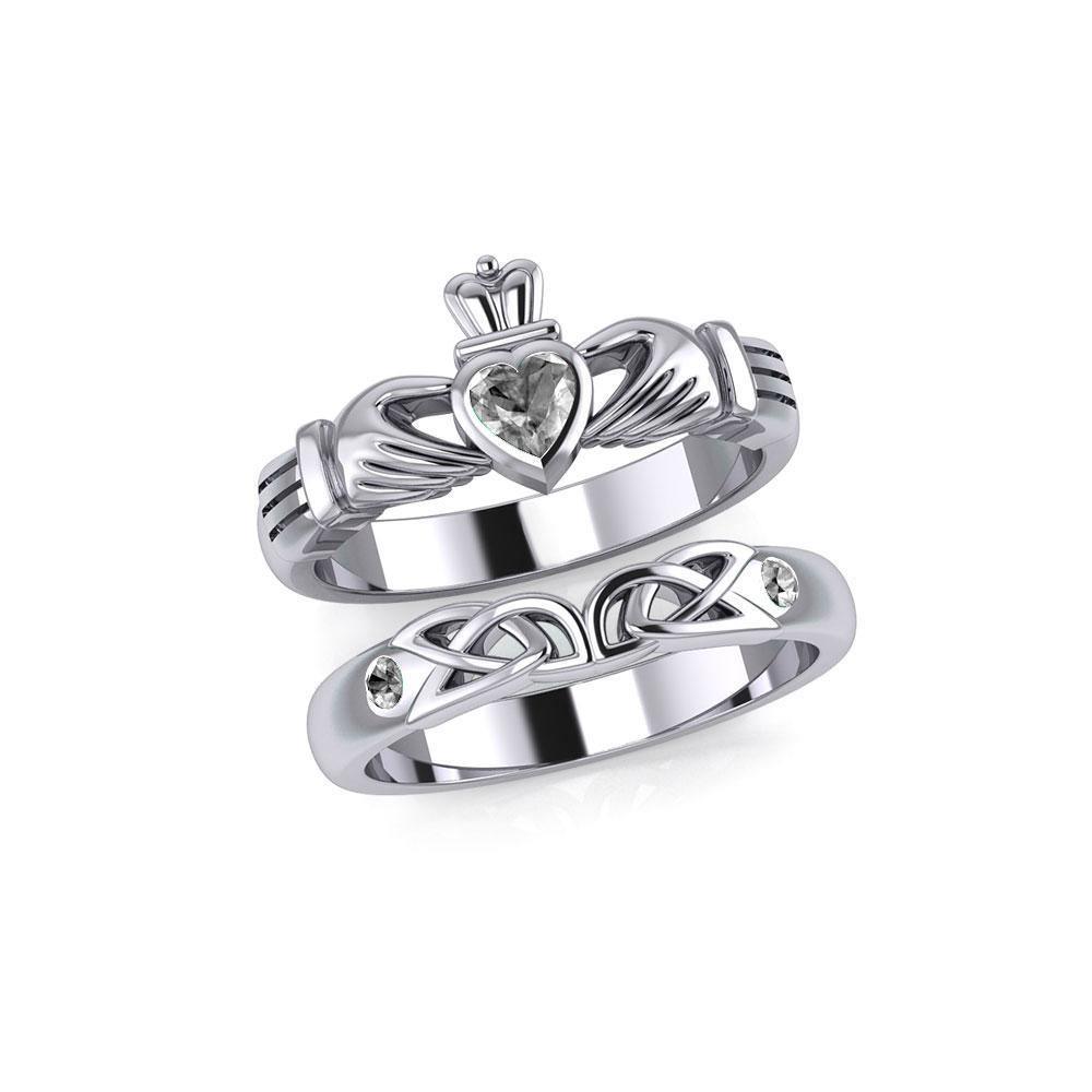 Celtic Claddagh Love Silver Commitment Band Ring TRI1942