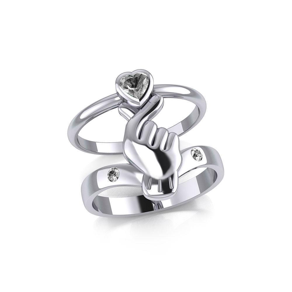 Mini Heart of Love Silver Commitment Band Ring TRI1943