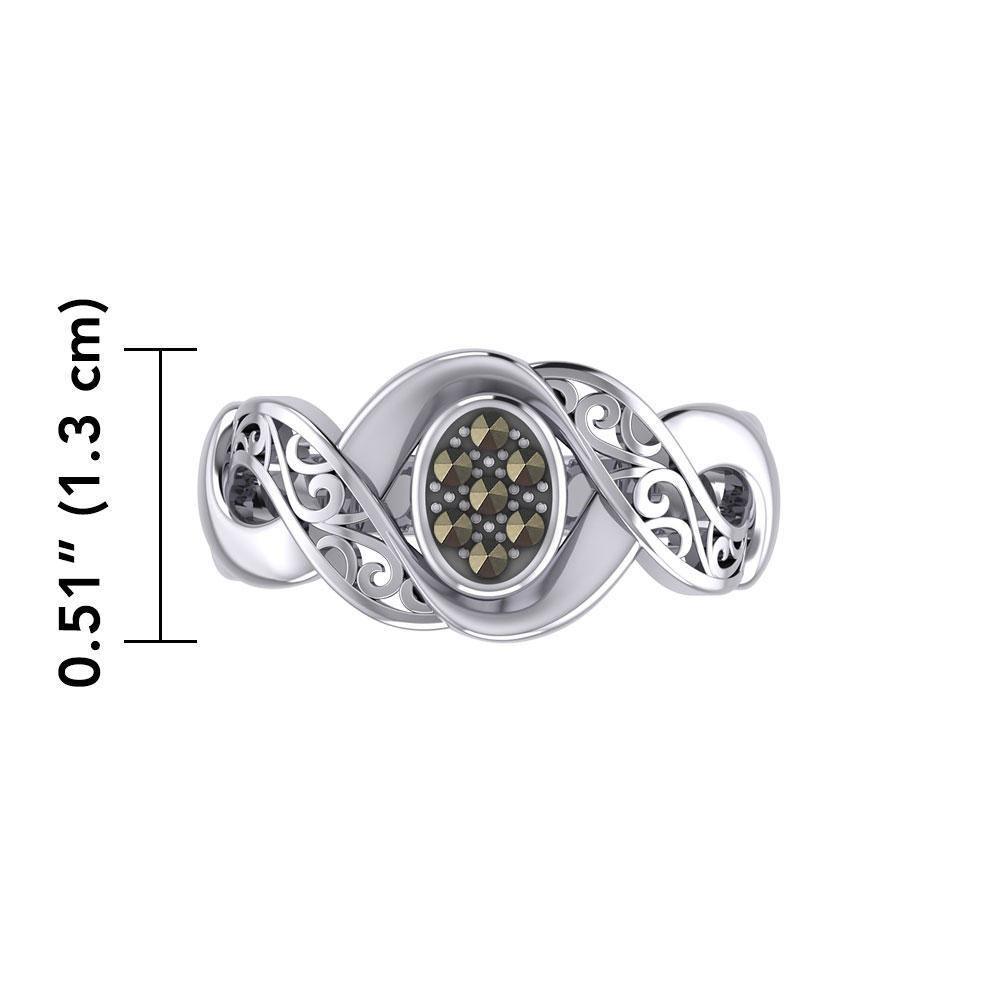 Silver Bold Filigree Ring with Gemstones TRI1945