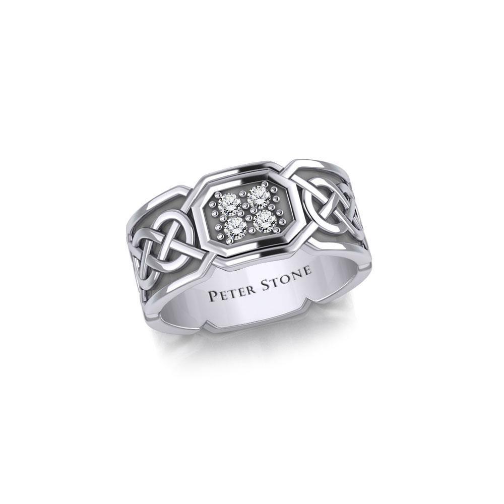 Celtic Knotwork Silver Band Ring with Gemstones TRI1947