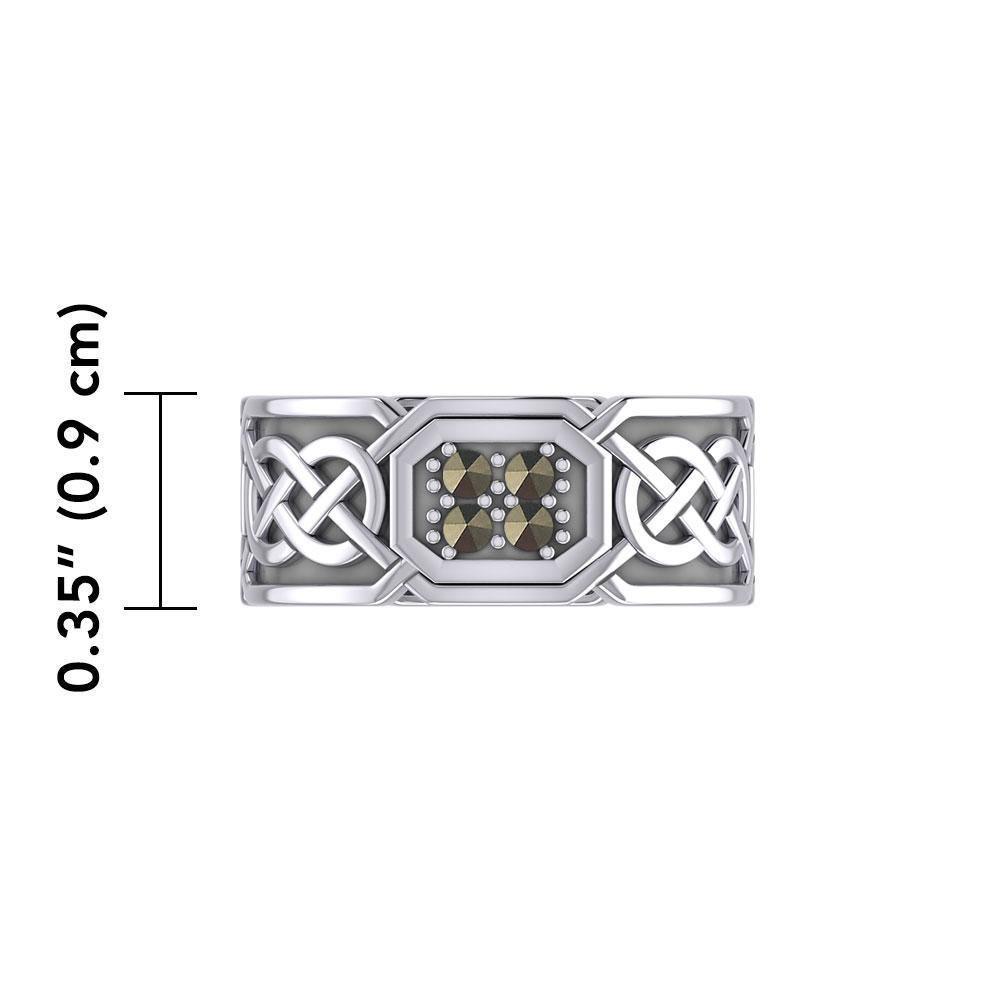Celtic Knotwork Silver Band Ring with Gemstones TRI1947