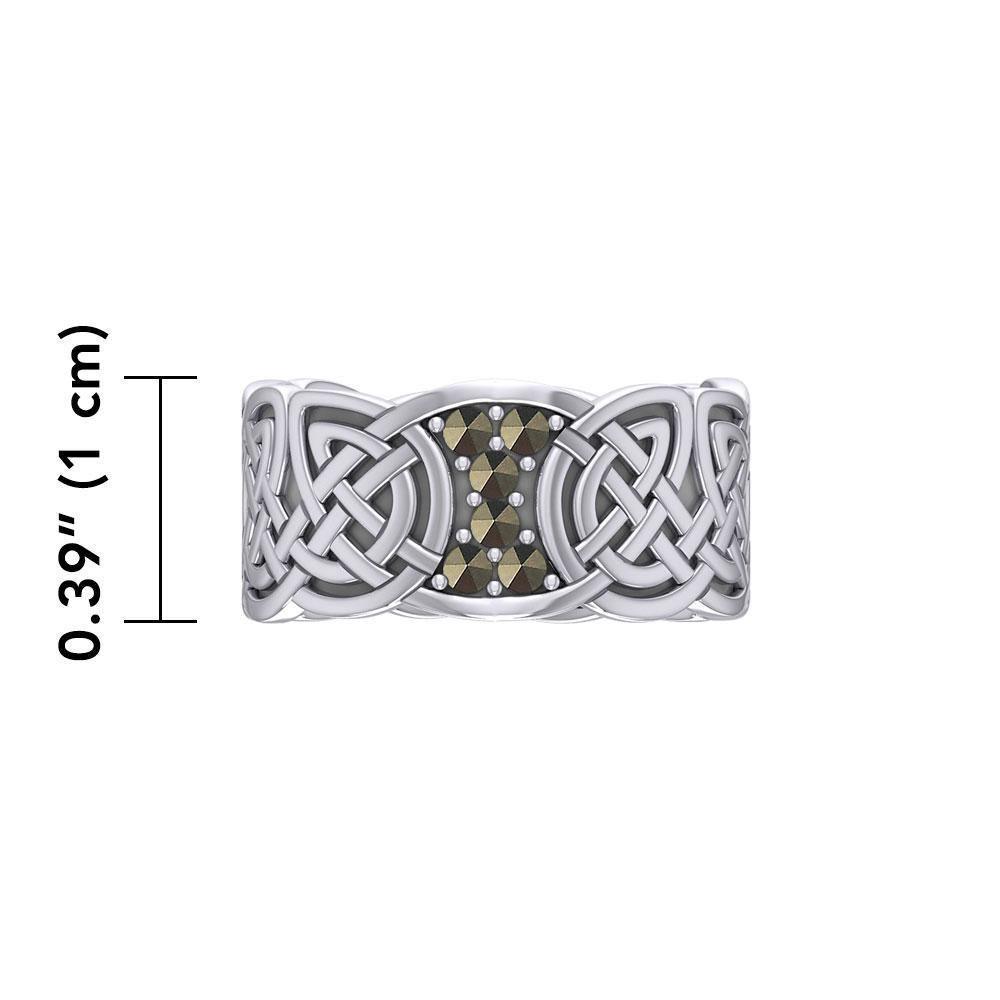 Celtic Knotwork Silver Band Ring with Gemstones TRI1949