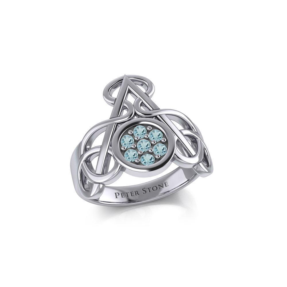 Celtic Triangle Knotwork Silver Ring with Gemstones TRI1950