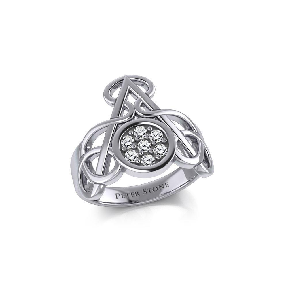 Celtic Triangle Knotwork Silver Ring with Gemstones TRI1950