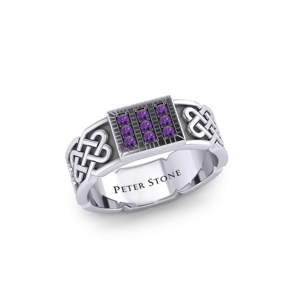 Rectangle Celtic Ring with Gemstones TRI1953