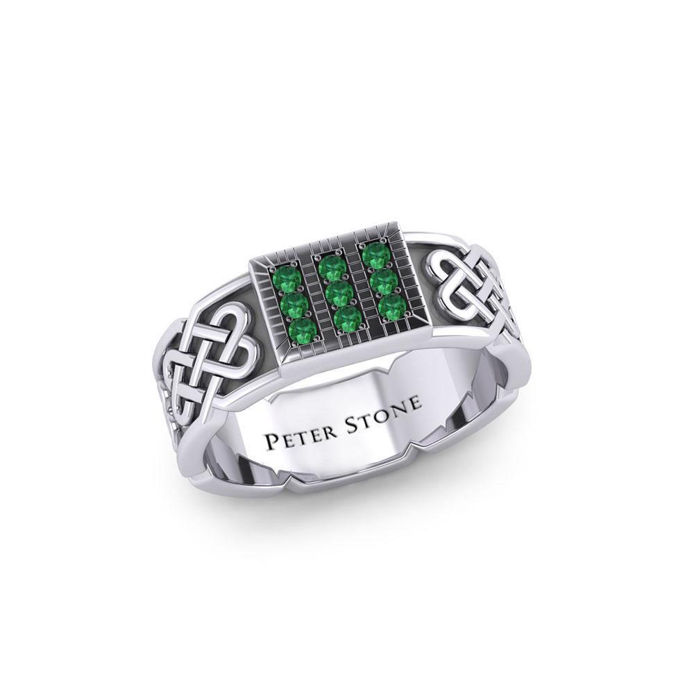 Rectangle Celtic Ring with Gemstones TRI1953