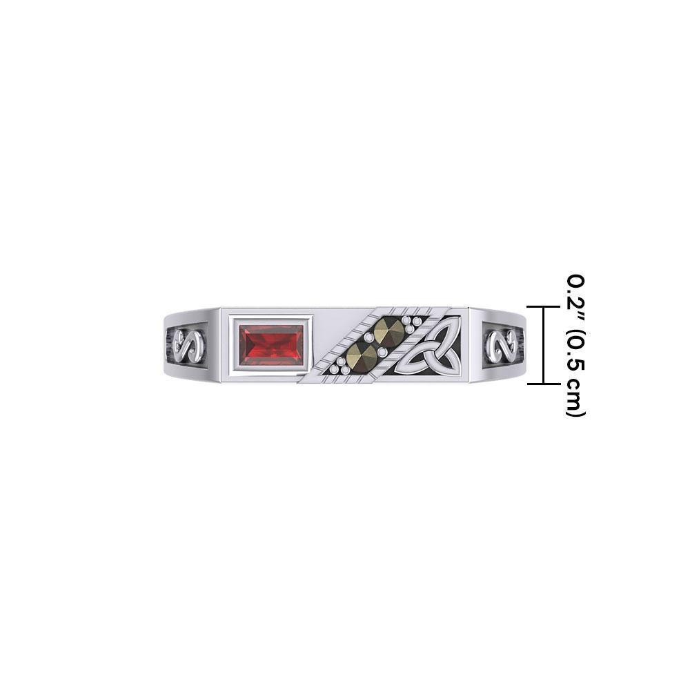 Celtic Trinity Knot Silver Rectangle Band Ring with Gemstones TRI1955