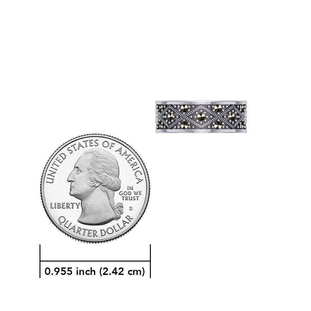 Weave Design Silver Ring with Gemstones TRI1956 - Wholesale Jewelry