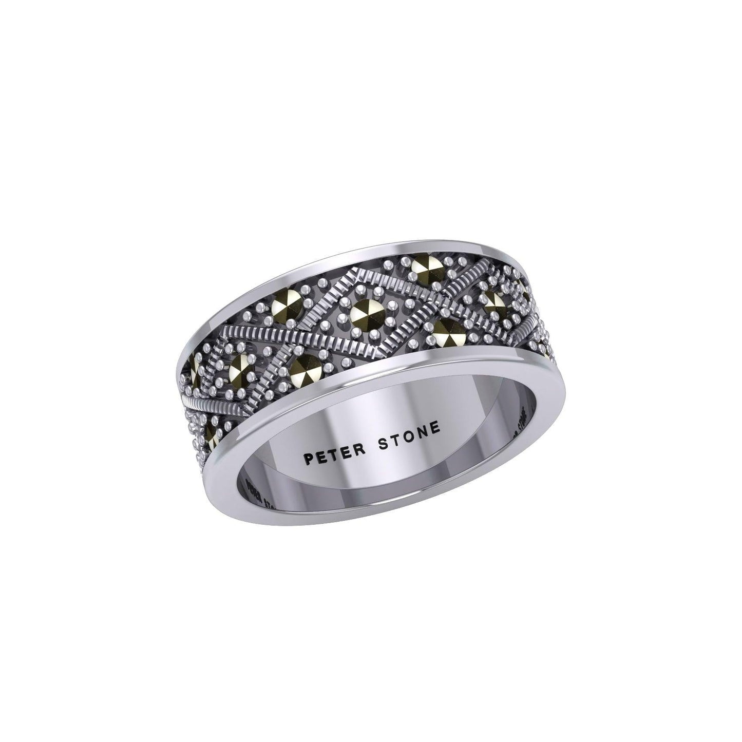 Weave Design Silver Ring with Gemstones TRI1956 - Wholesale Jewelry