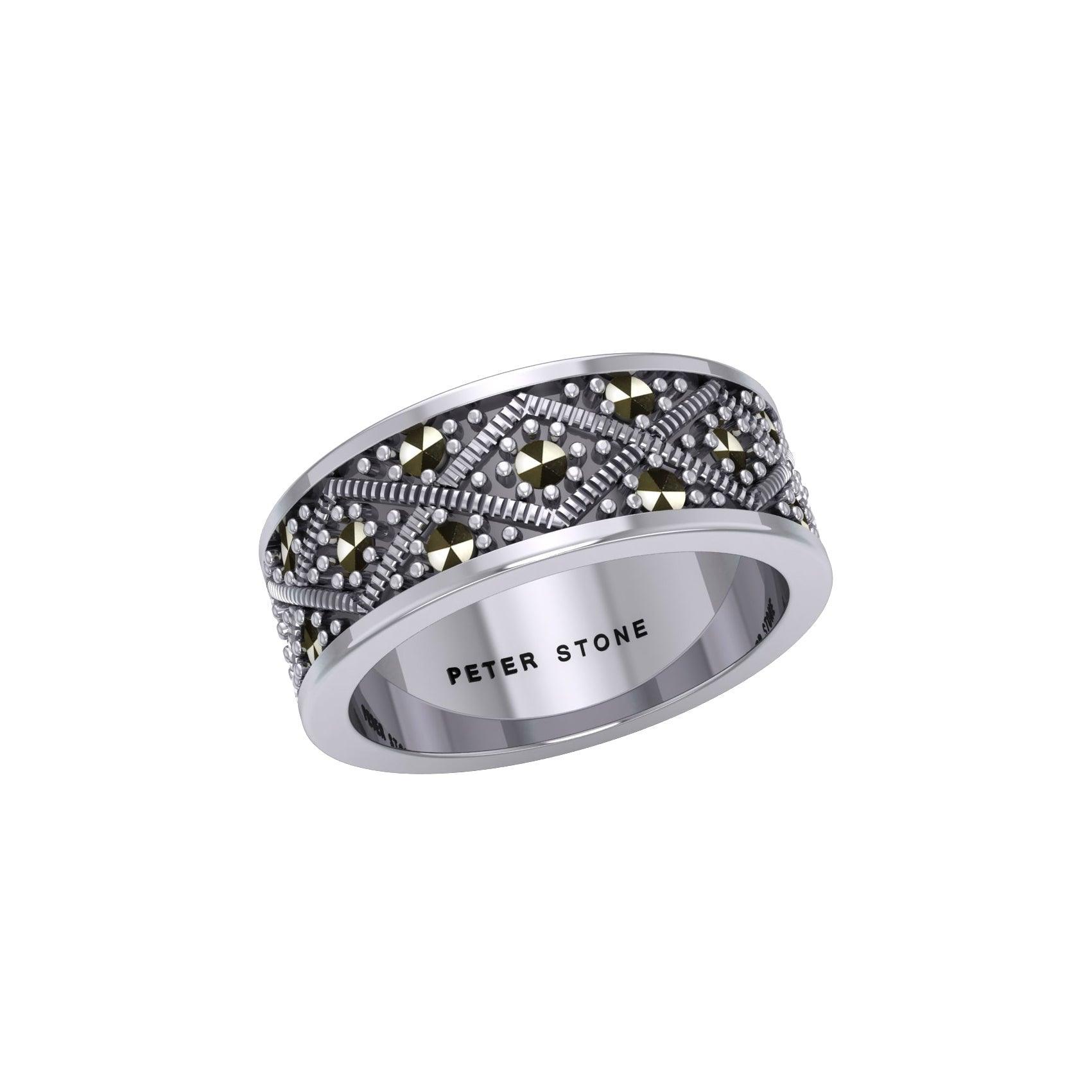 Weave Design Silver Ring with Gemstones TRI1956 - Wholesale Jewelry