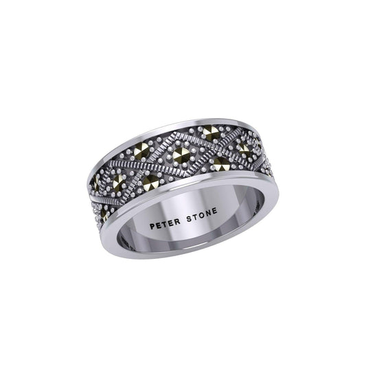Weave Design Silver Ring with Gemstones TRI1956 - Wholesale Jewelry