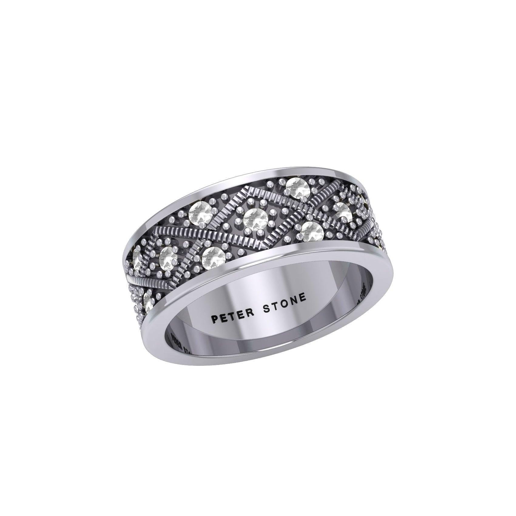 Weave Design Silver Ring with Gemstones TRI1956 - Wholesale Jewelry
