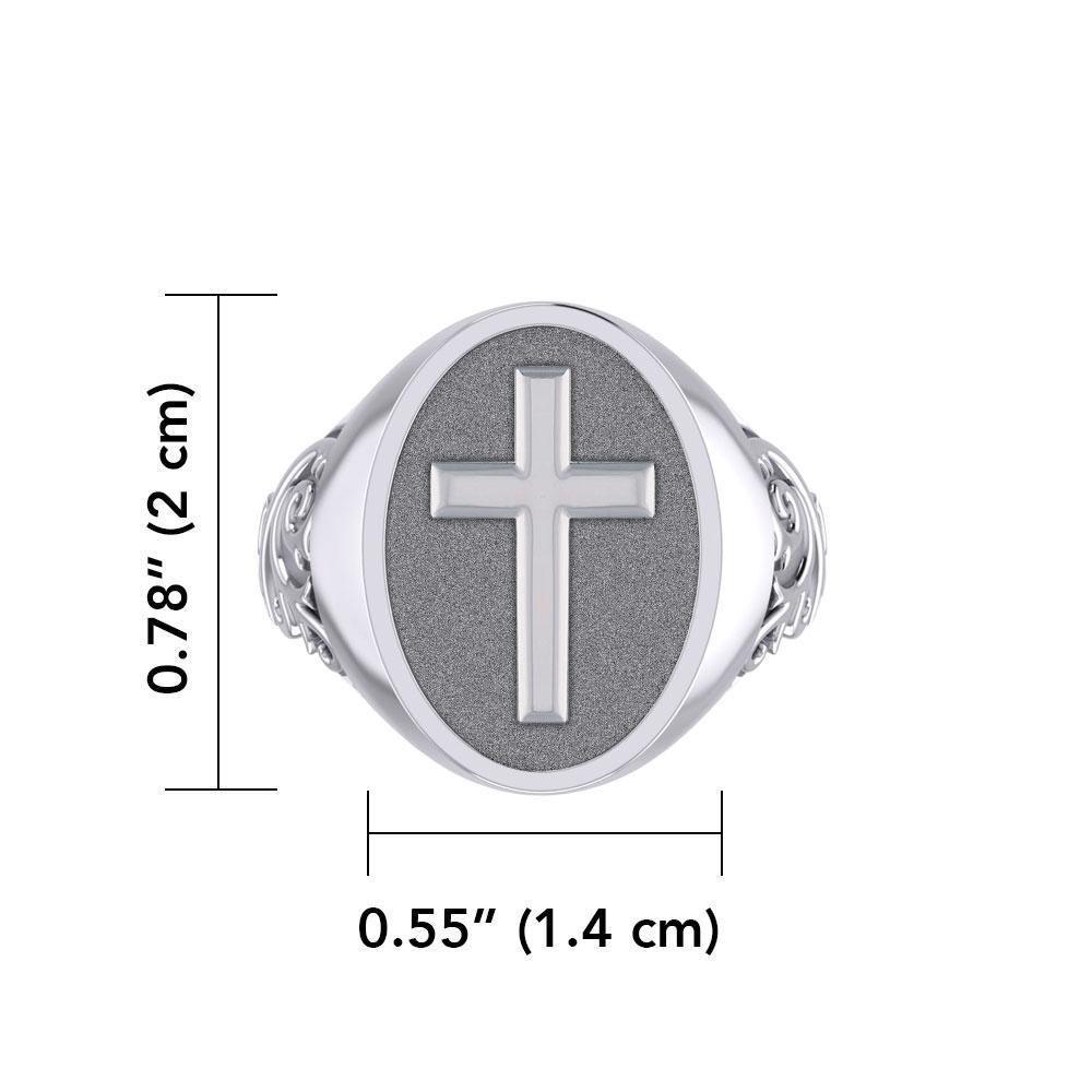 Modern Cross Silver Signet Men Ring TRI1963