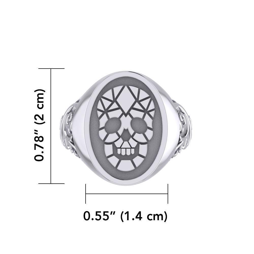 Geometric Pirate Skull Silver Signet Men Ring TRI1965