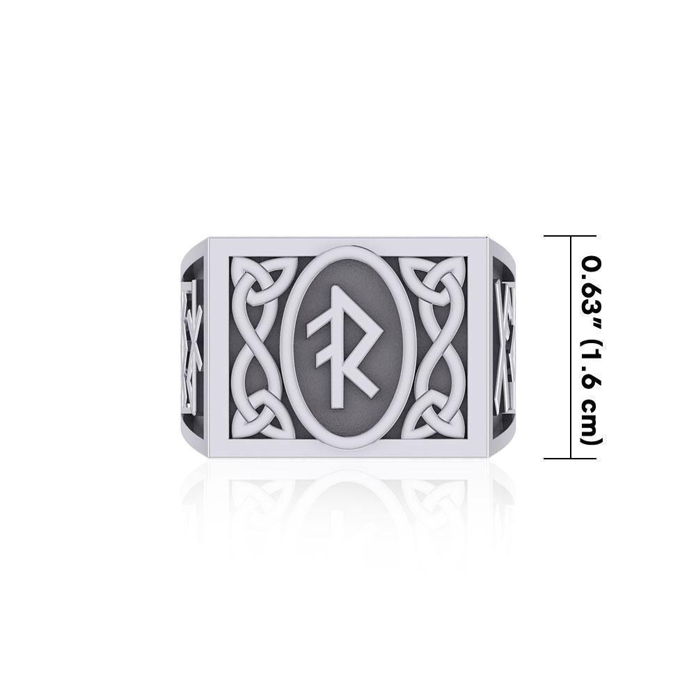 The Fifth Power of Rune Viking Silver Signet Men Ring TRI1971